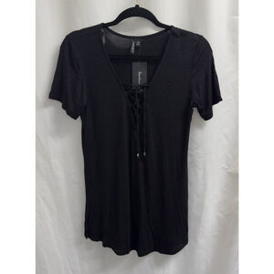 Portocruz Short Sleeve Lace Up Top Women's Size Small Black